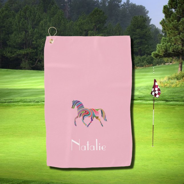 Serviette De Golf Rainbow horse - votre nom (Créateur téléchargé)