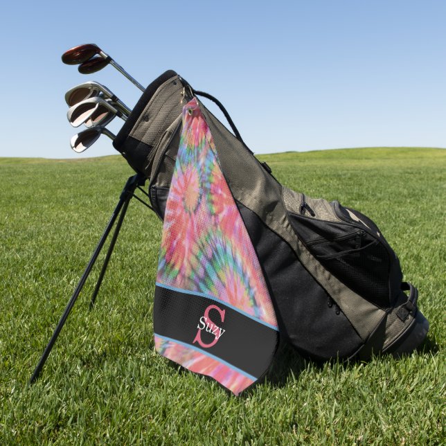 Serviette De Golf Rainbow Tie Dye Hippie Motif initial Monogramme (Vert)