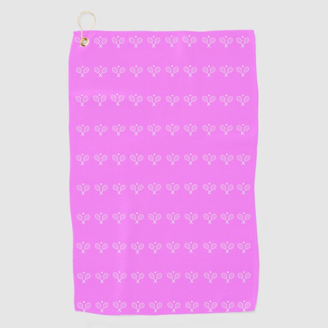 Serviette De Golf Raquettes de tennis et boule rose profond (Devant)