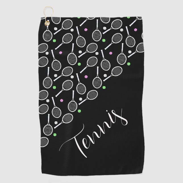 Serviette De Golf Raquettes et balles de tennis Noir Personnalisé (Devant)