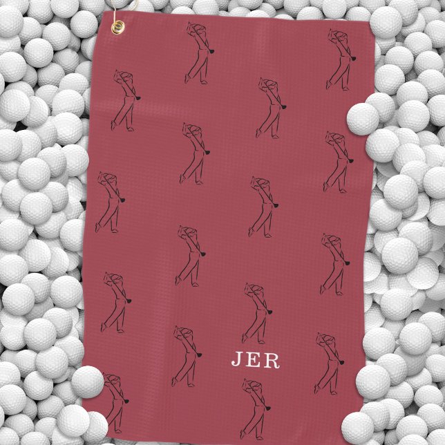 Serviette De Golf Red Fun Golfer Moderne Monogramme Équipement sport (Créateur téléchargé)