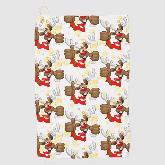 Serviette De Golf Reindeer Drunk Funny Caractère de Noël (Devant)