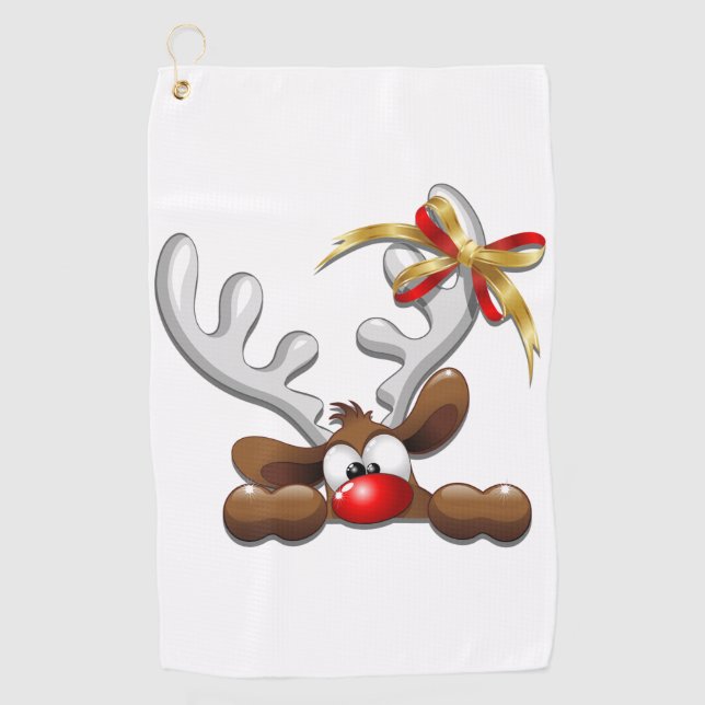 Serviette De Golf Reindeer Puzzled drôle Caractère de Noël (Devant)