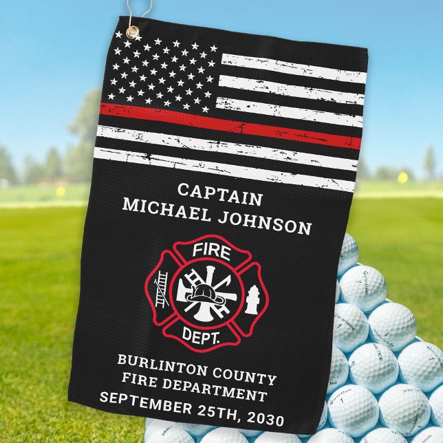 Serviette De Golf Retraite des pompiers Maltais Croix mince Ligne ro (Créateur téléchargé)