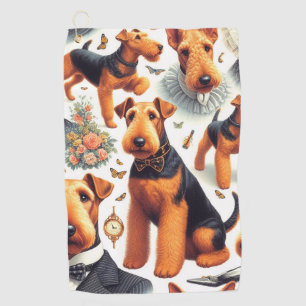 Serviette De Golf Retro Airedale Terrier sans fil
