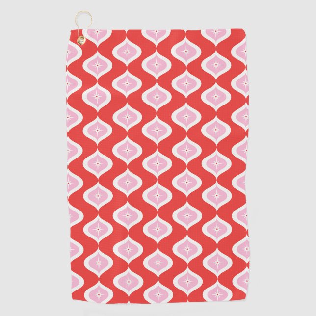 Serviette De Golf Retro Mid Century Rouge, Rose et Vert Noël (Devant)