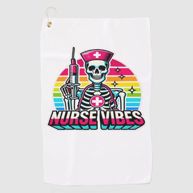 Serviette De Golf Retro Neon Skeleton Nurse - Funny Éffrayant D (Devant)