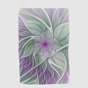 Serviette De Golf Rêve de fleurs, Abstrait violet vert Fractal Art