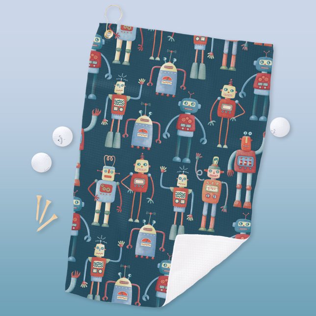 Serviette De Golf Robot (Retro robot pattern fun art golf towel)
