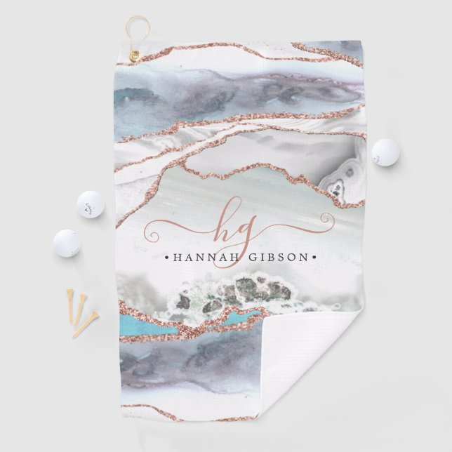 Serviette De Golf Rose en marbre Parties scintillant or Turquoise Sc (En situation)