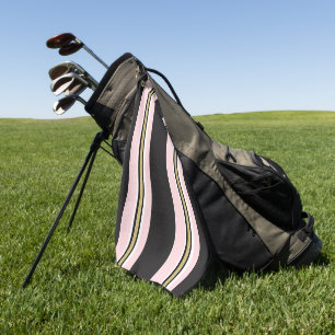 Serviette de golf rose et blanc or noir rayé