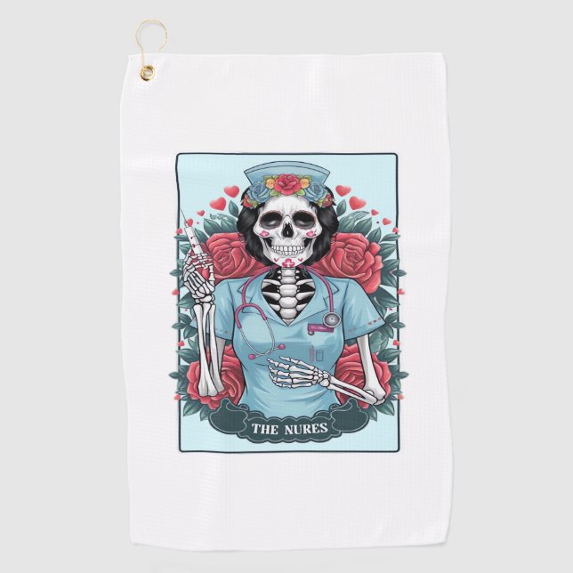 Serviette De Golf Rose Floral Skeleton Nurse Carte Tarot Halloween E (Devant)