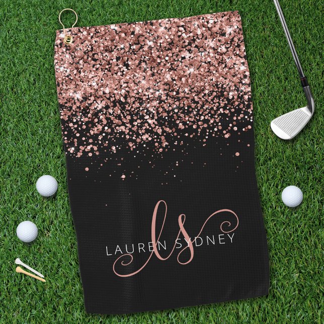 Serviette De Golf Rose Gold Blush Pink Parties scintillant Glam Nom  (Créateur téléchargé)