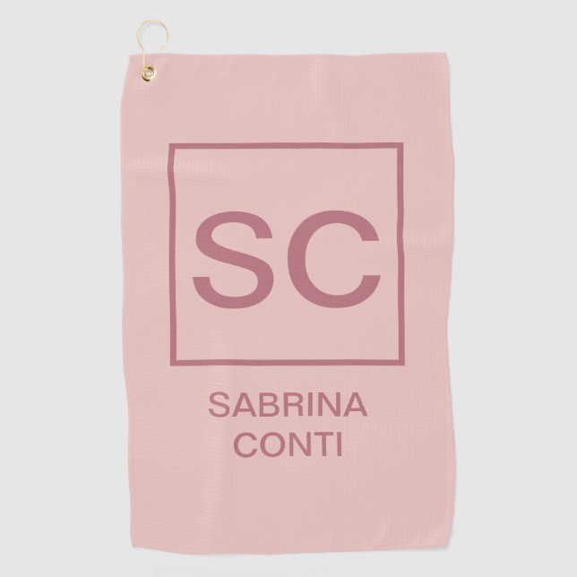 Serviette De Golf Rose or couleur professionnelle simple nom monogra (Devant)