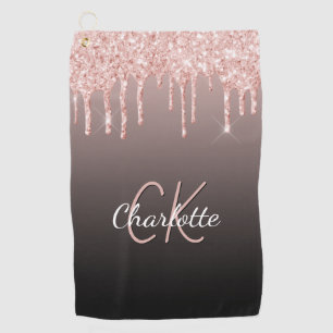 Serviette De Golf Rose or noir parties scintillant gouttes nom monog
