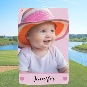 Serviette De Golf Rose personnalisé avec nom et photo