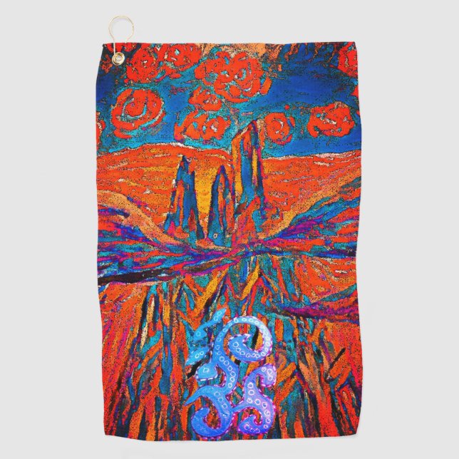Serviette De Golf Roses expressifs dans le ciel mystère impressionni (Devant)