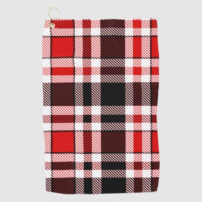 Serviette De Golf Rouge Noir Blanc Flannel Tartan Design Motif (Devant)