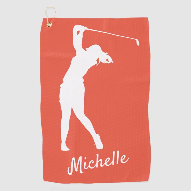 Serviette De Golf Rouge orange rouge "golfer Michelle" gauche (Devant)