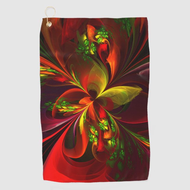 Serviette De Golf Rouge vert moderne Floral Abstrait Art Motif #05 (Devant)
