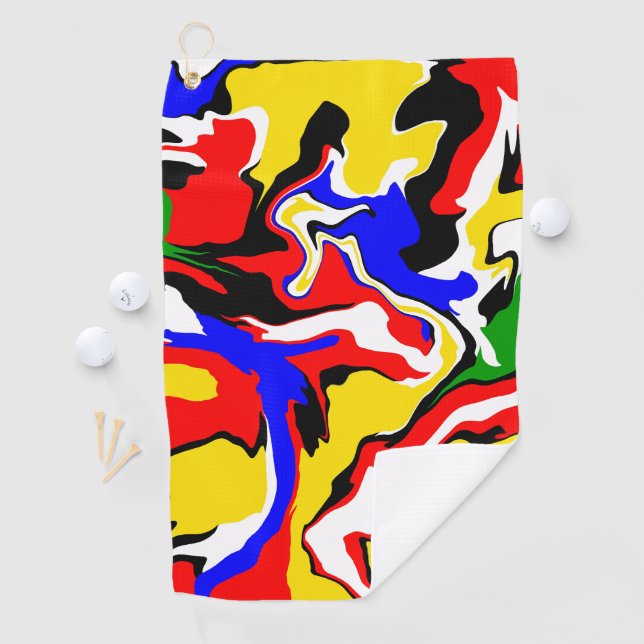 Serviette De Golf Rouges, jaunes, noirs, bleus et verts (En situation)