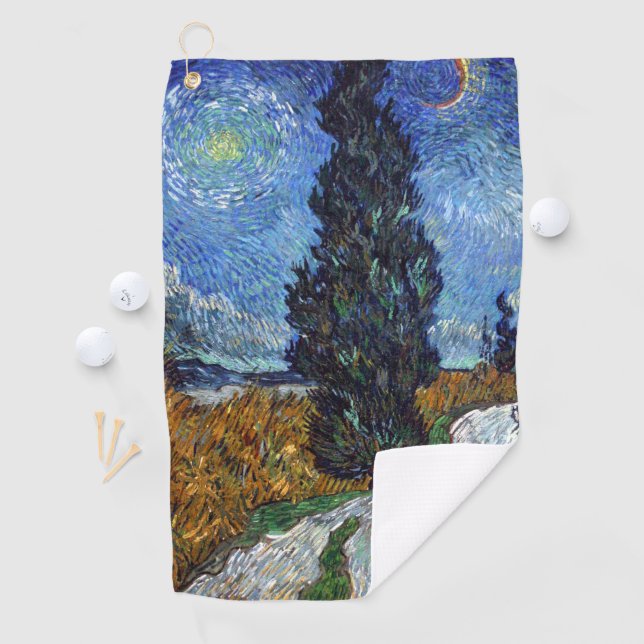 Serviette De Golf Route avec cyprès de Van Gogh Impressionnisme (En situation)