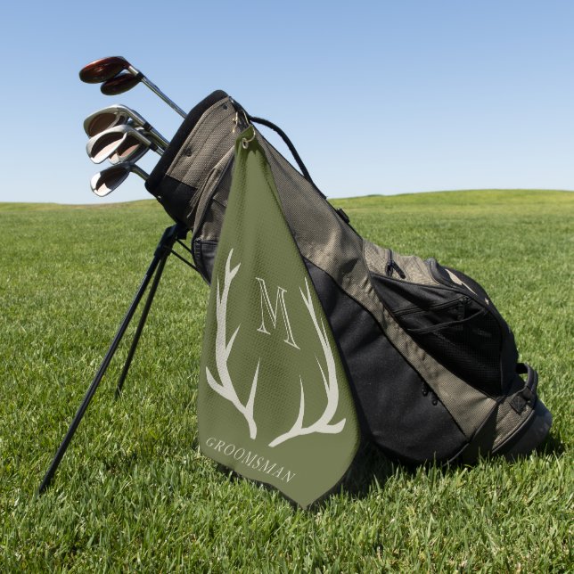Serviette De Golf Rustic Army Green Antler Personnalisé Groomsmen Ca (Vert)