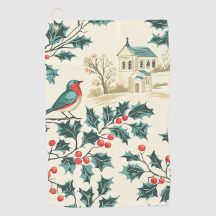 Serviette De Golf Rustic Bird et Poinsettia Motif de Noël (7)