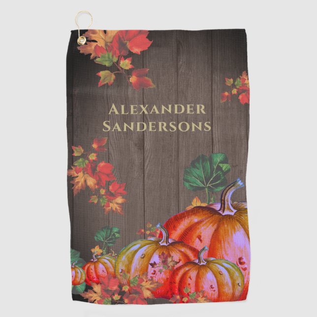 Serviette De Golf Rustique Automne Orange Citrouille Cute Wood (Devant)
