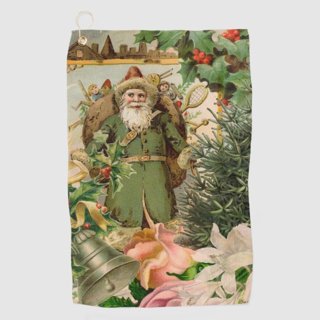 Serviette De Golf Santa Claus Noël Antiquité Belle Art (Devant)