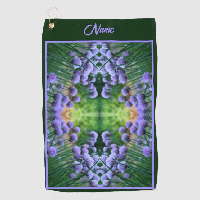 Serviette De Golf Scallion violet Fleurs Abstraites Personnalisées (Devant)