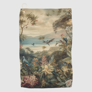 Serviette De Golf Scène botanique vintage oiseaux fleurs au paradis