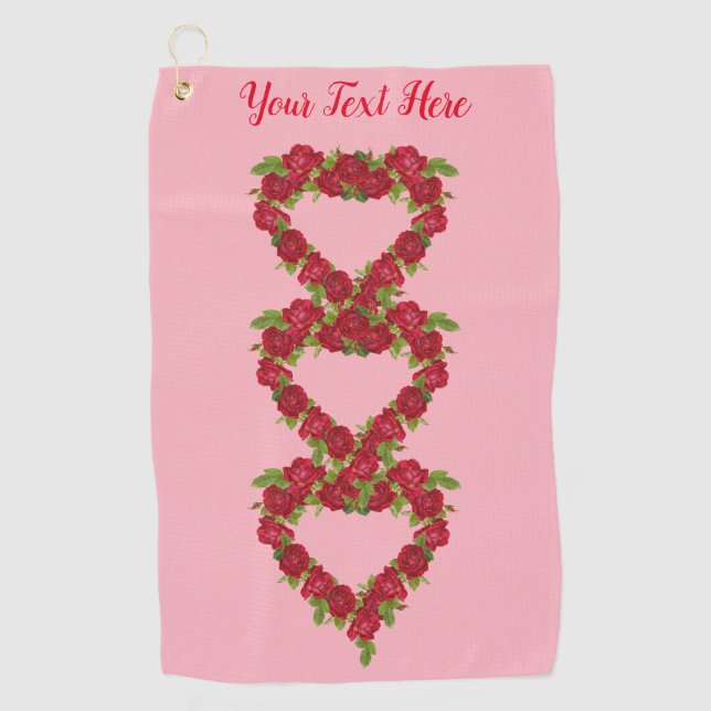 Serviette De Golf Serres de coeur de jolies roses rouges Feuilles ro (Devant)