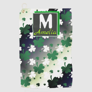 Serviette De Golf Shamrock, vert et blanc sur terrain grisé