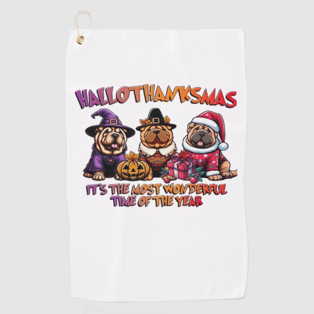 Serviette De Golf Shar Pei Halloween Thanksgiving Noël classique (Devant)