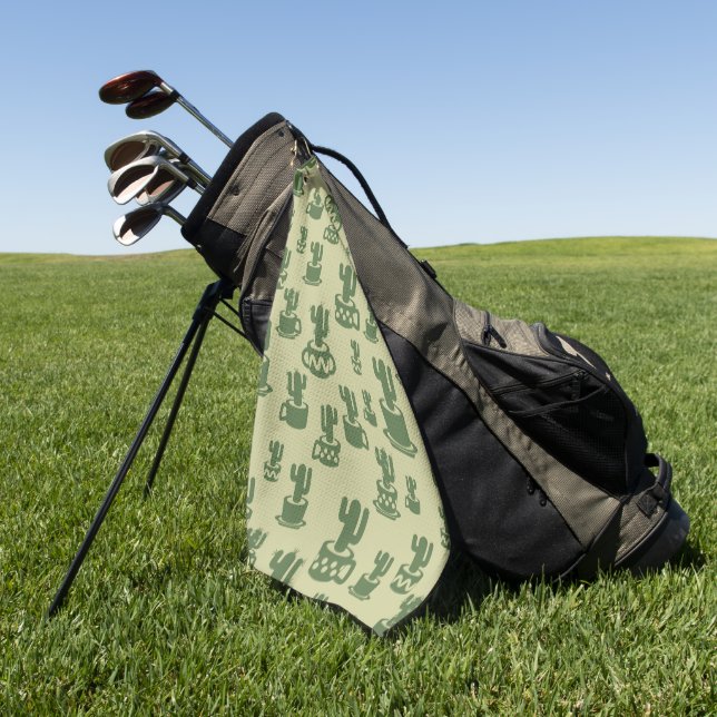 Serviette De Golf Silhouette de cactus succulent en tasses et pots (Vert)