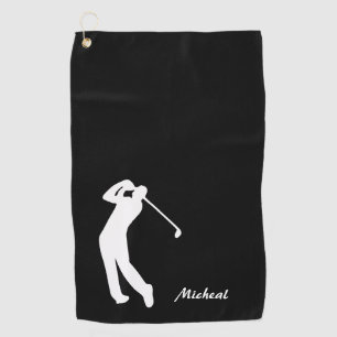 Serviette De Golf Silhouette de Golfeur Monogramme noir blanc