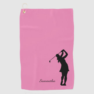 Serviette De Golf Silhouette de Lady Golfer Monogramme rose noir