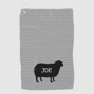 Serviette De Golf Silhouette de mouton noir avec texte personnalisé
