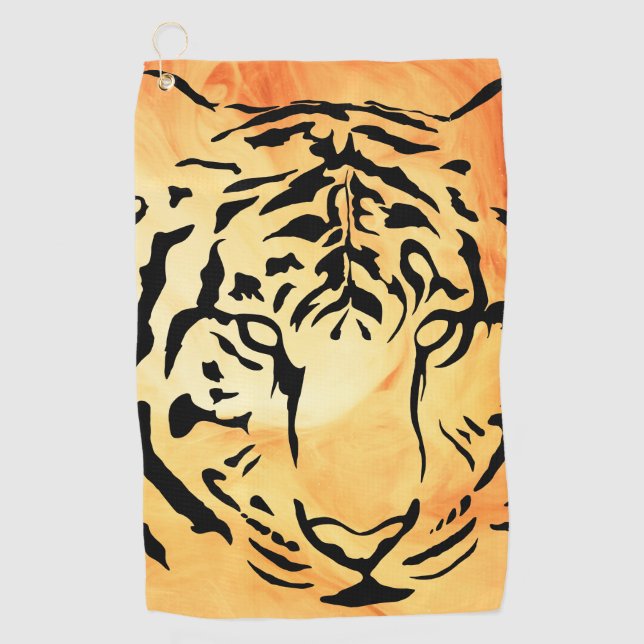 Serviette De Golf Silhouette de tigre noir et blanc (Devant)
