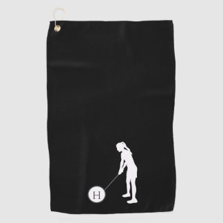 Serviette De Golf Silhouette noire et blanche fille golfeuse dames G
