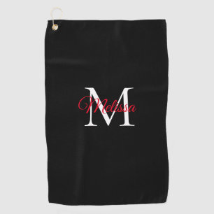 Serviette De Golf Simple moderne monogramme noir rouge