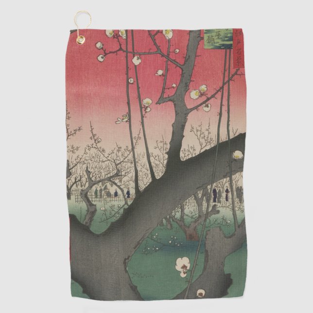 Serviette De Golf soleil couchant japonais pruniers arbres (Devant)