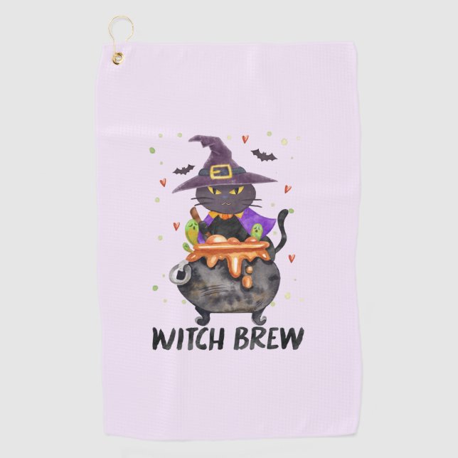 Serviette De Golf Sorcière - Chat portant une sorcière (Devant)