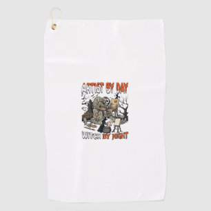 Serviette De Golf Sorcière de jour d'artiste Nuit d'Halloween Peintr