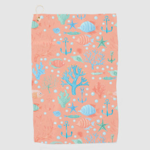 Serviette De Golf Sous l'aquarelle de mer Coral rose