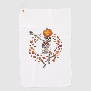 Serviette De Golf Squelette de danse de Halloween Tête de citrouille