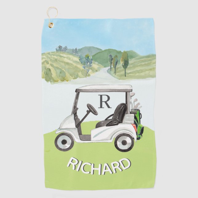 Serviette De Golf Stylo Golf Cart Clubs Monogram Nom (Devant)