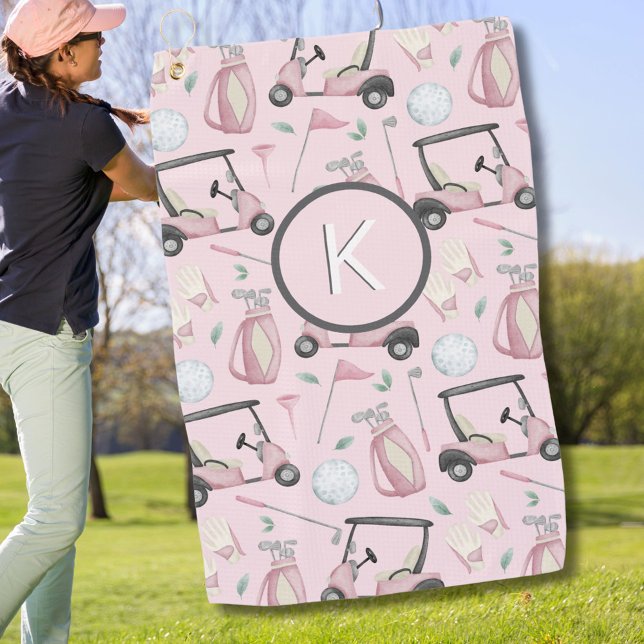 Serviette De Golf Stylo Rose Feminine Golf Design Personnalisé Monog (Créateur téléchargé)