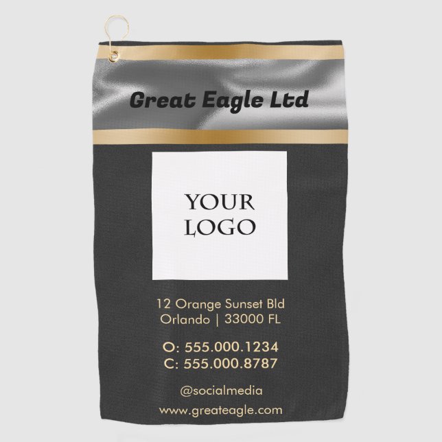 Serviette De Golf Suede noir avec Gold & Silver Business (Devant)
